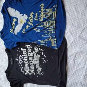 Harry Potter Girls M 10/12 Navy Blue HOGWARTS Tee & Black Mischief Managed Tee